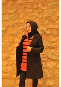 Resim Tesettürcüm Boutique Kruvaze Kaşe Kaban Siyah 