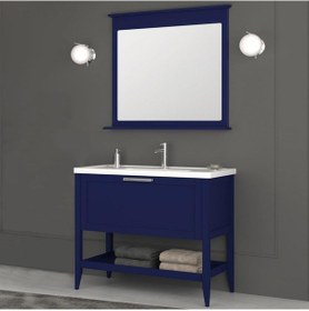 Resim Orka Bastle 100 CM Mat Lacivert Banyo Dolabı Alt Modül ve Lavabo Lacivert 