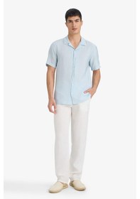 Resim Defacto Modern Fit Yazlık Polo Yaka Basic Düz Kısa Kollu Gömlek V8406az25smbe215 Mavi 