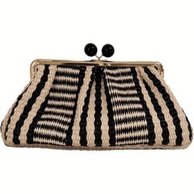 Resim Şık Siyah Çizgili Kadın Gece Çantası, Boncuk Detaylı, Çıkarılabilir Askılı ve Tokalı Kapatmalı - Düğünler, Partiler, Resmi Etkinlikler İçin Çok Yönlü Aksesuar, Zarif Tasarım, Minimalist Desen, Kumaş Astarlı, Özel Günler İçin El Çantası, Parti Tutkunları 