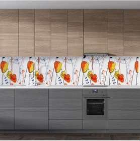 Resim Mutfak Tezgah Arası Folyo Fayans Kaplama Folyosu Çiçek Çizim 