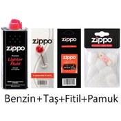 Resim Zippo Çakmak Benzin+Taş+Fitil+Pamuk Keçe Seti 