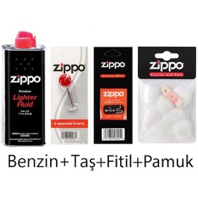 Resim Zippo Çakmak Benzin+Taş+Fitil+Pamuk Keçe Seti 