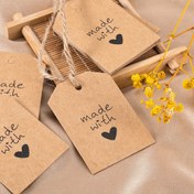 Resim 50 Adet "Made with Love" Etiketi - Siyah El Yazısı ve Kalp Detaylı Kraft Karton Asma Kartlar, DIY Takı Yapımı, Hediye Paketleme ve El İşi Dekorasyonu İçin (Güç Gerektirmez) 