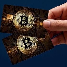 Resim 2 adet Bitcoin Temalı PVC Kart Sticker'ları - Kredi, Çek, Ulaşım ve Anahtar Kartları için Şık Altın Tonlu Tasarımlar - Erkekler ve Kadınlar için Dayanıklı, Cilt Sticker'ları, Anahtar Sticker'ları 