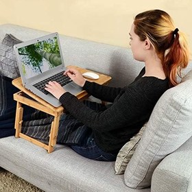 Resim SONGMICS Bambu Dizüstü Bilgisayar Standı, Yükseklik Ayarlanabilir, Yatak Masası, 5 Eğim Açısı, Çekmeceli LLD001 