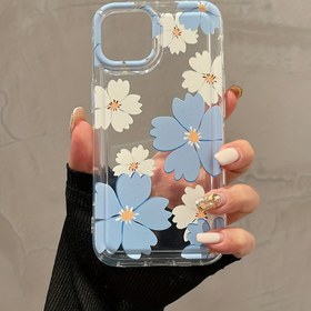Resim 1 adet Mavi Büyük Çiçek Hava Yastıklı Düşmeye Karşı Şeffaf Cep Telefonu Kılıfı, iPhone15 14 13 12 11promax için Uygun 