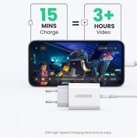 Resim Ugreen 20W PD Şarj Cihazı ve Type-C to Lightning Apple Uyumlu iPhone Data Şarj Kablosu 1 Metre 