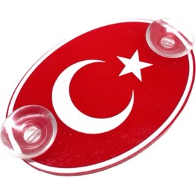 Resim MidasTech Türkiye Bayraklı Kırmızı Oval Vantuzlu Pleksi Cam Süsü Beyaz 13X8CM Nemere 