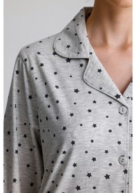 Resim Yeni İnci Yıldız Desen Pamuk Kadın Pijama Takım Gri 