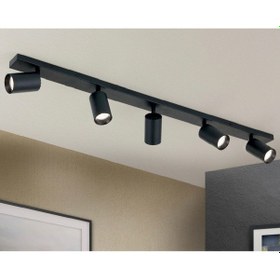 Resim Mylights 120 Cm Modern Plofonyer Beşli Led Spot Tavan Avize Tasarruflu Led Ampul Kafe Mutfak Koridor Siyah 