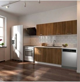 Resim Patos Hazır Mutfak Dolabı 200 Cm -beyaz Laminat Tezgah Dahil-bulaşık Makinesi Yeri Mevcut Ceviz 