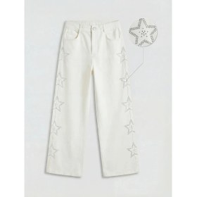 Resim LC Waikiki Lcw Kids Ekru Wideleg Taşlı Kız Çocuk Pantolon 
