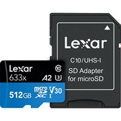 Resim 633X 512GB 100MB-70MB/s microSDXC UHS-1 Class 10 A2 V30 U3 Hafıza Kartı (LSDMI512BB633A) 