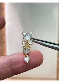 Resim 316 L Cerrahi Çelik Parlak Zirkon Taşlı Fiyonk Modeli Göbek Piercingi Altın 