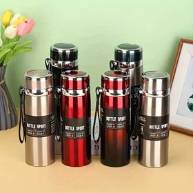 Resim 800ml Paslanmaz Çelik İzole Seyahat Bardağı Kapak ve Kayış ile - Sızdırmaz, Sıcak ve Soğuk İçecekler için Çift Duvarlı Vakum Termos, Açık Hava Kampı, Yürüyüş ve Okula Dönüş için Mükemmel, Kahve Seyahat Bardağı 