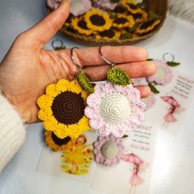 Resim Masal Gurumi Amigurumi Papatya Ayçiçeği Anahtarlık Nişan Düğün Hediyelik (Kartlı Pempe+Sarı Iki Adet Fiyatı) 