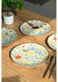 Resim Tabak Evi Porselen Fiori Tuval Pasta Tabağı 20cm 4 Kişilik 4 Parça Tvl4ptprs1212 Çok Renkli 