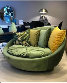 Resim BOZKOÇHOME Ruby Yuvarlak 360° Döner Berjer Kadife Tekli Koltuk Modern Konforlu 