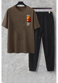 Resim 2'li Los Angles Baskılı Eşofman Takımı Kahverengi 