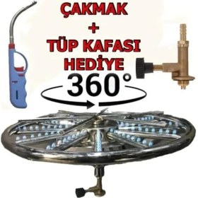 Resim Vakia 38 cm Döner Başlıklı Künefe - Börek - Balık - Kadayıf Pişirme Ocağı + Tüp Başlığı ve Uzun Mutfak Çakmağı Hediye 