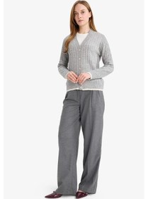 Resim Defacto Regular Fit V Yaka Düğmeli Hırka E9148ax25wngr214 Gri-gr214 