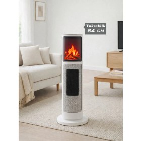 Resim Hoogar German OBEN White Series Seramik Kule Tipi Fanlı Isıtıcı Dijital Ekran Şömine Efektli Uzaktan Kumandalı 