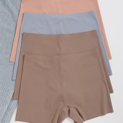 Resim 4 Adet Kadın Dikişsiz Boxer - Tek Renk Alçak Bel İç Çamaşırı (Bej/Pembe//Koyu Kahve) | Nefes Alan Görünmeyen Kalça Altı Şort, Kontrastlı Bant Detaylı, Çoklu Renk Çeşitleriyle Her Gün ve Zarif Casual Giyim için 