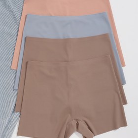 Resim 4 Adet Kadın Dikişsiz Boxer - Tek Renk Alçak Bel İç Çamaşırı (Bej/Pembe//Koyu Kahve) | Nefes Alan Görünmeyen Kalça Altı Şort, Kontrastlı Bant Detaylı, Çoklu Renk Çeşitleriyle Her Gün ve Zarif Casual Giyim için 
