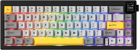 Resim Coverzone Ajazz AK650 Kablosuz Mekanik Klavye 3 Modlu TFT Ekranlı Hot-Swap-65 Tuşlu RGB Siyah\u002FDream Switch 