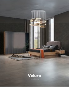 Resim İzgi Yatak Odası Takımı 6 Cam Kapaklı Dolap + Şifonyer + Komodin + Karyola 