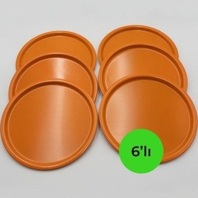 Resim 6'lı Turuncu Yuvarlak Çay Ve Kahve Sunum Tepsisi 22cm 