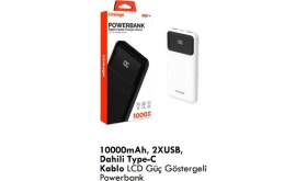 Resim Linkage Lkp-36 10000MAH, 2xusb, Dahili Type-C Kablo LCD Güç Göstergeli Powerbank 