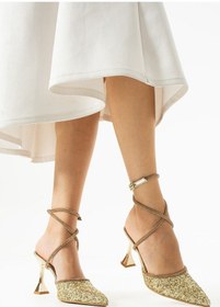 Resim Hector Cam Kırıntıları Bilekten Dolamalı Topuklu Ayakkabı Altin 