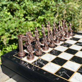 Resim Lüks Pegasus Satranç Takımı Bronze Metal Satanç Taşı, Ahşap Satranç, Hediyelik 