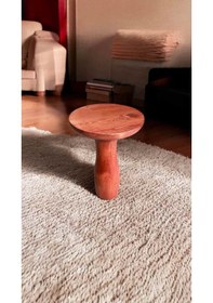 Resim Doğal Masif Ahşap Tekli Yan Sehpa Maun Renk Şık Mantar Sehpa Kahverengi 