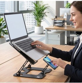 Resim Buffer 2 Si 1 Arada Laptop Ve Telefon Standı Alüminyum Metal Ayarlanabilir,katlanabilir,ergonomik Yükseltici 