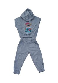 Resim Tuffy Kids Kız Çocuk Kapüşonlu Ayıcıklı Pantolon Beli Paçası Lastikli Takım-12977-grı Gri 