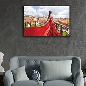 Resim Miyrem Kadınlar Kırmızı Elbise Cam Tablo Women Red Dress 36x23- myrm9362 