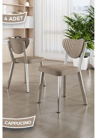 Resim Canisa Arfe Serisi 4 Adet Cappucino Mutfak Sandalyesi Krom Kaplama Metal Ayak 1. Sınıf Babyface Kumaş Sandalye Cappucino Ayaklar Krom 