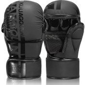 Resim FIVING Açık Parmak Sparring ve Grappling Mitts ile Siyah MMA Eldivenleri - Erkekler ve Kadınlar için Güçlü Mücadele Sporları Eldivenleri, Dökme Eldivenler, Muay Thai Eldivenleri, Kickboxing Eldivenleri, Boks Eldivenleri 