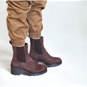 Resim Ne&ve Shoes Kahve Lüx Süet İki Yandan Lastikli Kalın Topuklu Yuvarlak Burunlu Kadın Chelsea Bot Kahve 