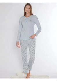 Resim Uzun Kol Pijama Takım Viskon Alperi 790-76 Mavi 