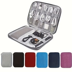 Resim Travel Dijital Kablo Saklama Çantası, 8 Elastik Halka Veri Kablolarını, Kulaklık Kordonlarını, USB Bellek Sürücülerini, Hafıza Kartları ve Elektronik Aksesuarları İzle Kayışı Depolama Çantası Ağ Cepte Şarj Cihazları ve Diğer Elektronik Aksesuarları Depolayabilir 