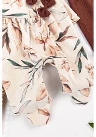 Resim Çiçek Desenli Bandanalı 2'li Uzun Kollu Kız Bebek Tulum Takım 001 