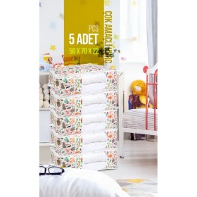 Resim 5'li 70X50X25 cm Set Baza Altı Düzenleyici Pencereli Büyük Boy Hurç Sevimli Çocuk Desenli 