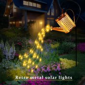 Resim 1 adet güneş enerjili su ısıtıcısı lambası, Güneş Bahçe Lambası, Güneş Çim Dekoratif Işıklar, açık hava güneşli asılı fener, metal güneş manzara lambası, avlulara, bahçelere, çimler 