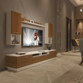 Resim Decoraktiv Trendstyle 5220DA Slm Tv Ünitesi Tv Sehpası Beyaz Ceviz 