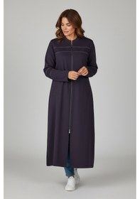 Resim Kadın Önü Fermuarlı Desenli Cepli Mevsimlik Kap Mor 