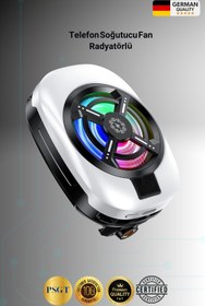 Resim PSGT Telefon Soğutucu Fan Radyatörlü Aparatlı 15w Power 3 Farklı Derece Ayarlı Rgb Işıklı Beyaz Fan 
